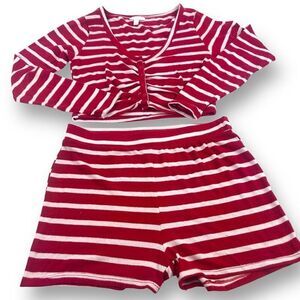 Colsie‎ Women's L 2Pc Crop Top Pajama Lounge Set Red And White Stripes Preppy